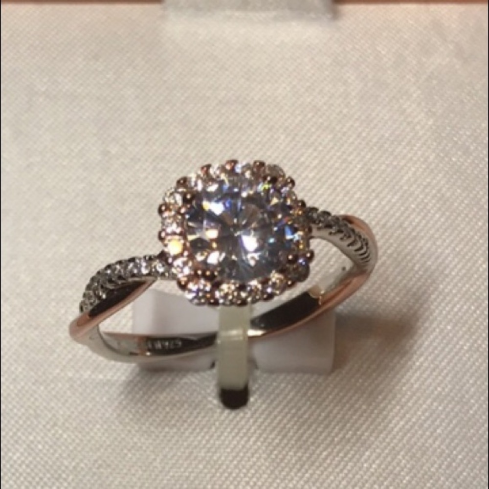 18K Rose Gold over Sterling Silver Cubic Zirconia Ring size 9